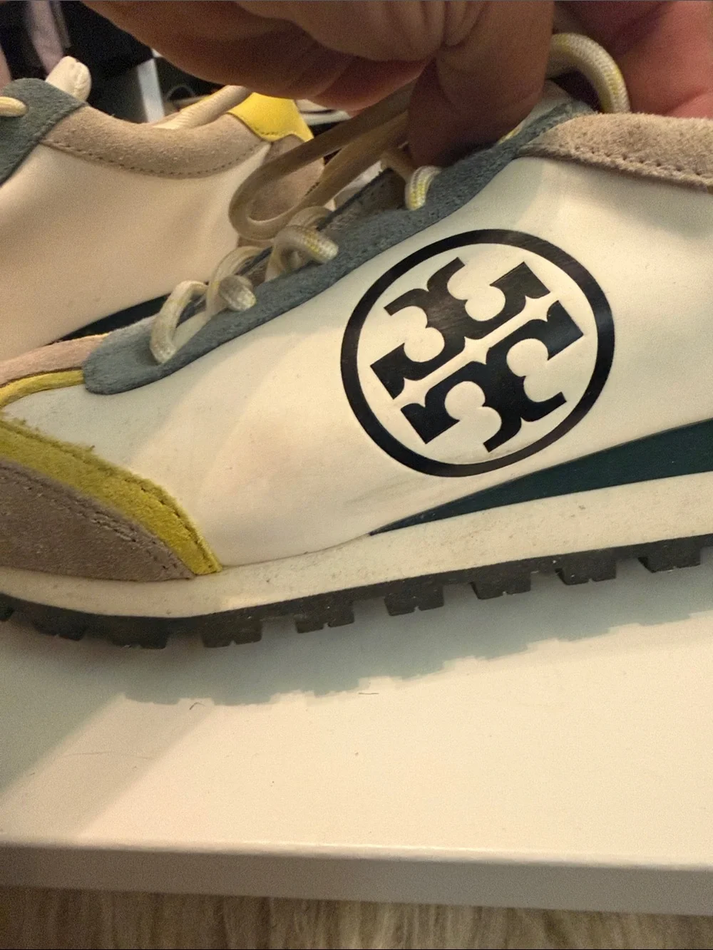 Tory Burch Nylon Yellow & Gray Suede-Trim Runner Sneakers